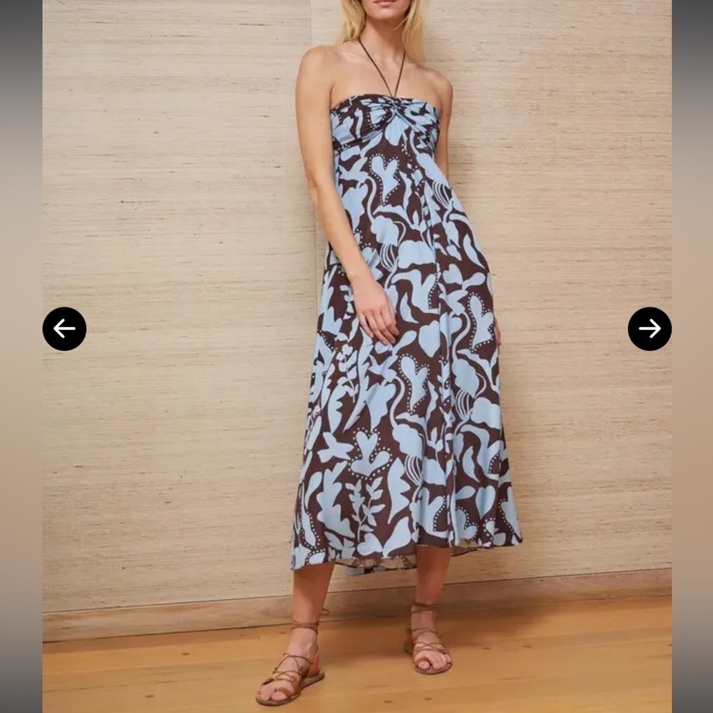 NEW LA LIGNE Floral Halter Neck Silk Midi Summer Dress Size L